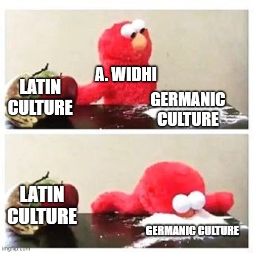 European culture paradox for a house girl | A. WIDHI; LATIN CULTURE; GERMANIC CULTURE; LATIN CULTURE; GERMANIC CULTURE | image tagged in elmo cocaine | made w/ Imgflip meme maker