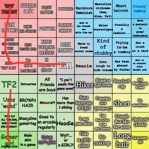 The tomboy bingo | image tagged in the tomboy bingo | made w/ Imgflip meme maker