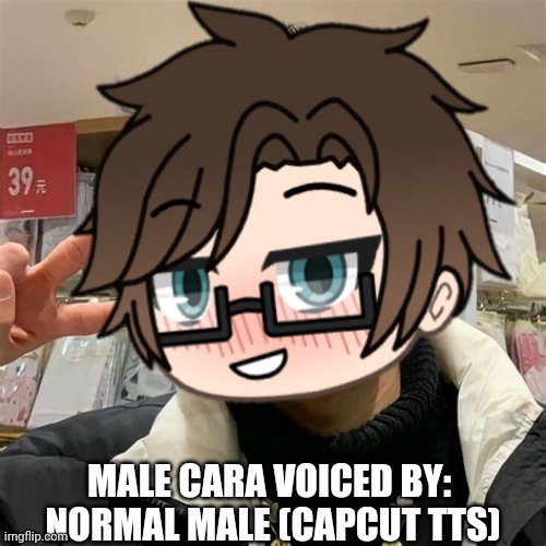 Male Cara is voiced by Normal Male (the Capcut text to speech voice) as of August 2022 and beyond! | MALE CARA VOICED BY: 
NORMAL MALE (CAPCUT TTS) | image tagged in male cara,pop up school 2,pus2,capcut,text to speech,male | made w/ Imgflip meme maker