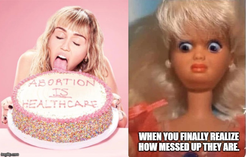 Barbie's OMG moment | WHEN YOU FINALLY REALIZE HOW MESSED UP THEY ARE. | image tagged in abortion is murder,pro life,liberal logic,barbie,right to life | made w/ Imgflip meme maker
