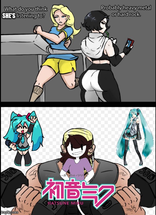 POV: Jaiden at the gym | SHE'S | image tagged in what do you think he is listening to,jaiden animations,hatsune miku | made w/ Imgflip meme maker