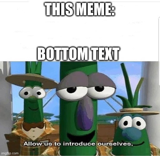 BOTTOM TEXT | THIS MEME:; BOTTOM TEXT | image tagged in allow us to introduce ourselves,bottom text | made w/ Imgflip meme maker