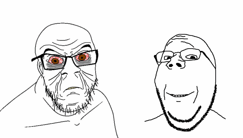 Angry & happy soyjaks looking at you Blank Meme Template