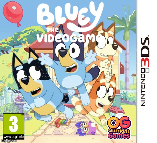 if bluey was on 3ds: | image tagged in 3ds blank template,bluey,nintendo,3ds | made w/ Imgflip meme maker