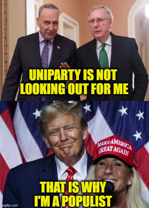 Vote against the Establishment! | UNIPARTY IS NOT
 LOOKING OUT FOR ME; THAT IS WHY I'M A POPULIST | image tagged in drain the swamp | made w/ Imgflip meme maker