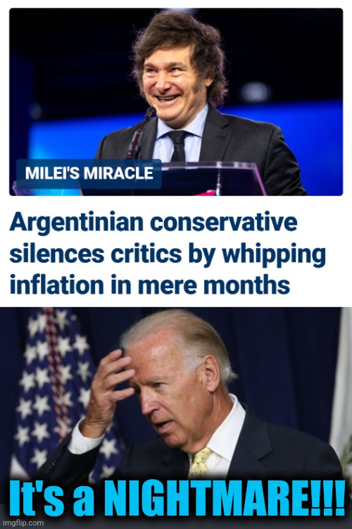 The difference is that Milei isn't trying to crash the system | It's a NIGHTMARE!!! | image tagged in joe biden worries,memes,javier milei,argentina,conservative,miracle | made w/ Imgflip meme maker