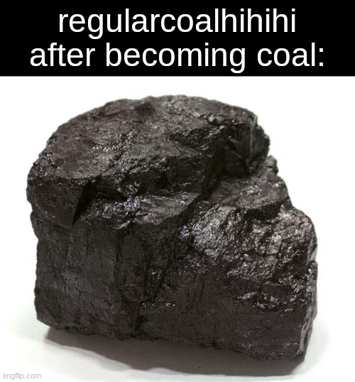 Coal  | regularcoalhihihi after becoming coal: | image tagged in coal | made w/ Imgflip meme maker