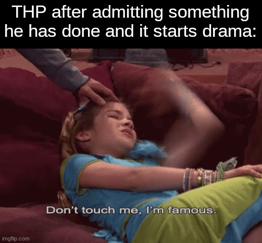 Don't Touch me I'm famous | THP after admitting something he has done and it starts drama: | image tagged in don't touch me i'm famous | made w/ Imgflip meme maker