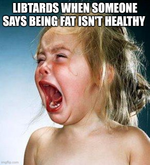 crying girl | LIBTARDS WHEN SOMEONE SAYS BEING FAT ISN'T HEALTHY | image tagged in crying girl | made w/ Imgflip meme maker