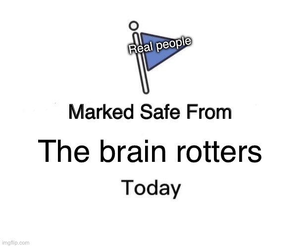 Don’t worry ur safe now | Real people; The brain rotters | image tagged in memes,marked safe from | made w/ Imgflip meme maker