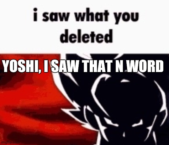 i saw what you deleted | YOSHI, I SAW THAT N WORD | image tagged in i saw what you deleted | made w/ Imgflip meme maker