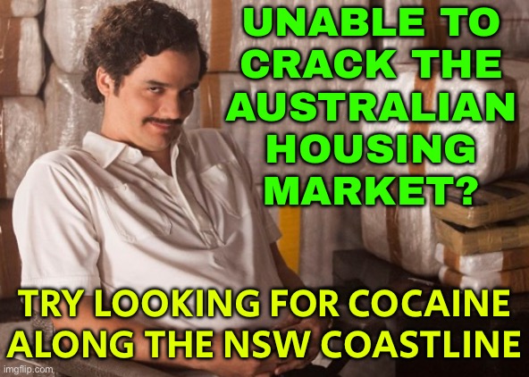 Australians Are The Biggest Cocaine Users In The World | UNABLE TO
CRACK THE
AUSTRALIAN
HOUSING
MARKET? TRY LOOKING FOR COCAINE ALONG THE NSW COASTLINE | image tagged in netflix s narcos,cocaine,war on drugs,drugs,meanwhile in australia,australia | made w/ Imgflip meme maker