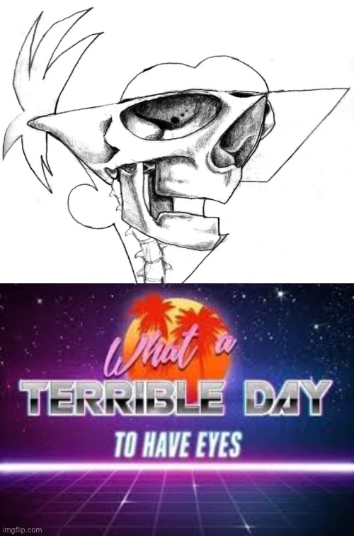 Phineas’s skull | image tagged in what a terrible day to have eyes,phineas and ferb,skeleton | made w/ Imgflip meme maker