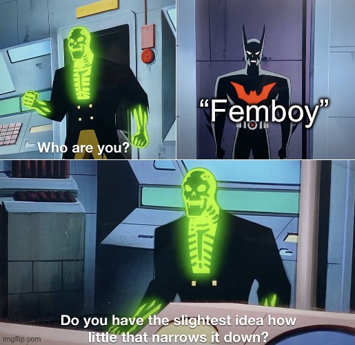 Do you have the slightest idea how little that narrows it down? | “Femboy” | image tagged in do you have the slightest idea how little that narrows it down | made w/ Imgflip meme maker