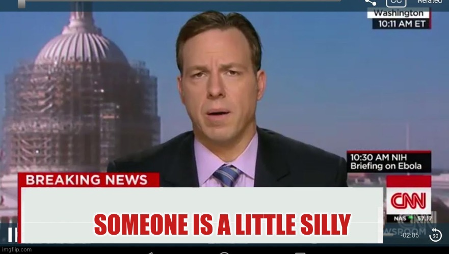 SOMEONE IS A LITTLE SILLY | image tagged in cnn breaking news template | made w/ Imgflip meme maker