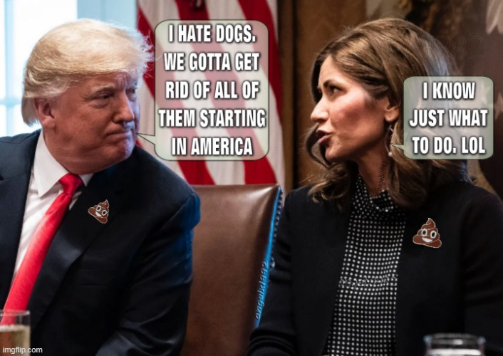 donOLD trump and kristi noem are coming for your dogs | image tagged in dogs,donald trump is an idiot,kristi noem,maga morons,clown car republicans,pets | made w/ Imgflip meme maker