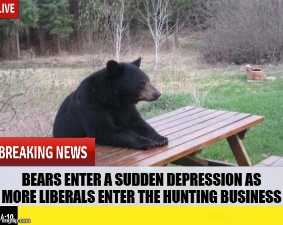 BEARS ENTER A SUDDEN DEPRESSION AS MORE LIBERALS ENTER THE HUNTING BUSINESS | made w/ Imgflip meme maker