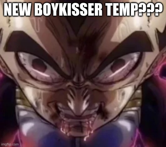 vegeta drooling | NEW BOYKISSER TEMP??? | image tagged in vegeta drooling | made w/ Imgflip meme maker