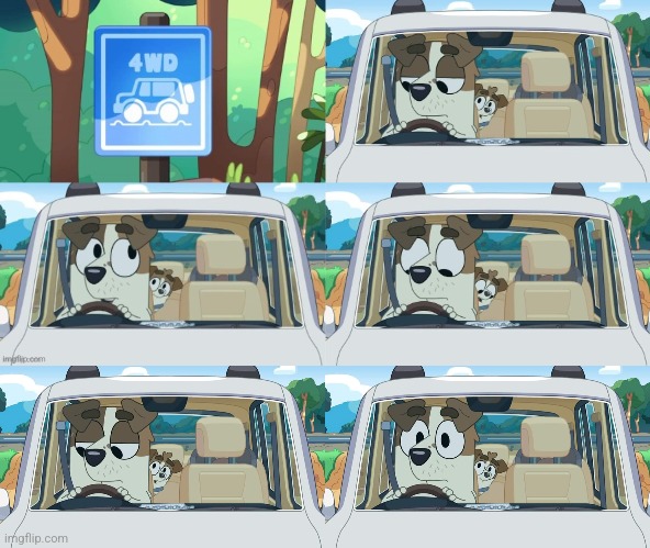 High Quality Bluey 6-panel 4 wheel drive Blank Meme Template