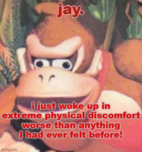 that's a bit of a hyperbole but I did wake up itchy everywhere and even got up to take a shower | i just woke up in extreme physical discomfort worse than anything I had ever felt before! | image tagged in jay announcement temp | made w/ Imgflip meme maker