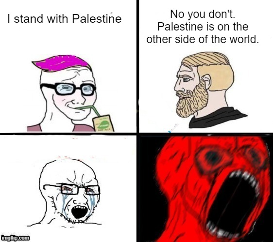 You "stand" with the other virtue signalers | No you don't. Palestine is on the other side of the world. I stand with Palestine | made w/ Imgflip meme maker