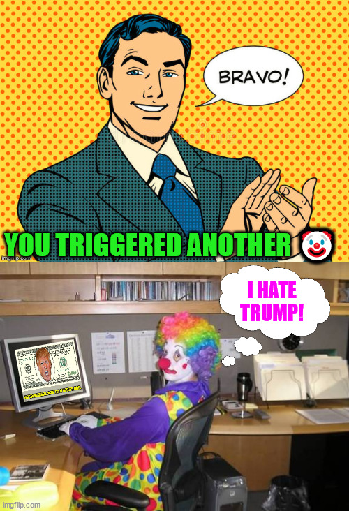 YOU TRIGGERED ANOTHER ? I HATE TRUMP! | image tagged in bravo,clown computer | made w/ Imgflip meme maker