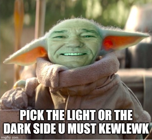 kewlew as baby yoda | PICK THE LIGHT OR THE DARK SIDE U MUST KEWLEWK | image tagged in kewlew as baby yoda | made w/ Imgflip meme maker