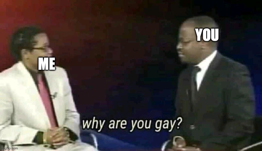 w | YOU; ME | image tagged in why are you gay | made w/ Imgflip meme maker