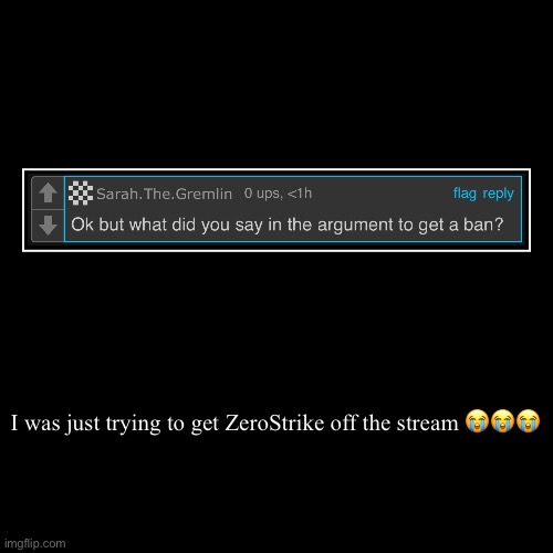 That’s why | I was just trying to get ZeroStrike off the stream ??? | | image tagged in demotivationals | made w/ Imgflip demotivational maker