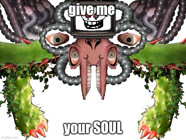 Omega Flowey | give me your SOUL | image tagged in omega flowey | made w/ Imgflip meme maker