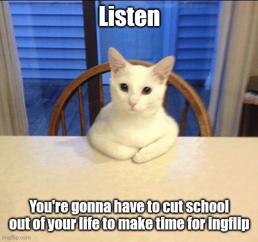sit down human | Listen You're gonna have to cut school out of your life to make time for ingflip | image tagged in sit down human | made w/ Imgflip meme maker