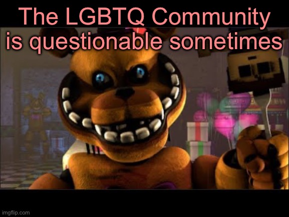 mango on a fork ❗️ | The LGBTQ Community is questionable sometimes | image tagged in mango on a fork | made w/ Imgflip meme maker