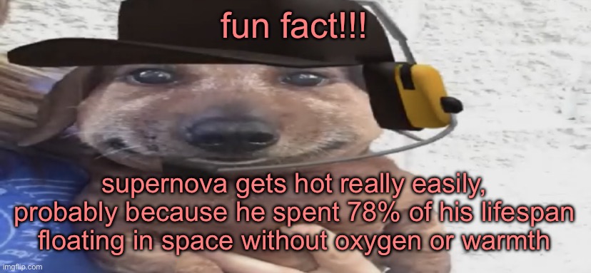 he also just uhh doesn’t need to breathe | fun fact!!! supernova gets hot really easily, probably because he spent 78% of his lifespan floating in space without oxygen or warmth | image tagged in chucklenuts | made w/ Imgflip meme maker