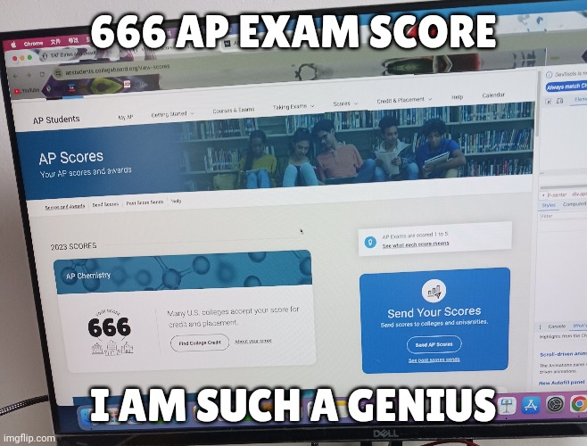?? | 666 AP EXAM SCORE; I AM SUCH A GENIUS | image tagged in chemistry | made w/ Imgflip meme maker