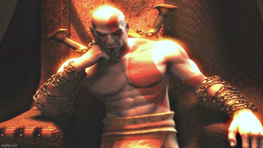 Kratos sitting on his throne | image tagged in kratos sitting on his throne | made w/ Imgflip meme maker