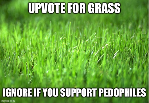 grass is greener | UPVOTE FOR GRASS; IGNORE IF YOU SUPPORT PEDOPHILES | image tagged in grass is greener | made w/ Imgflip meme maker