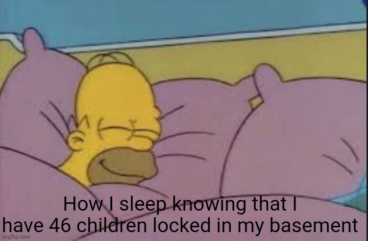 how i sleep homer simpson | How I sleep knowing that I have 46 children locked in my basement | image tagged in how i sleep homer simpson | made w/ Imgflip meme maker