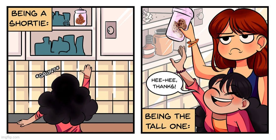 Me being the tall woman: | image tagged in tall,short,woman,height,comics,comics/cartoons | made w/ Imgflip meme maker
