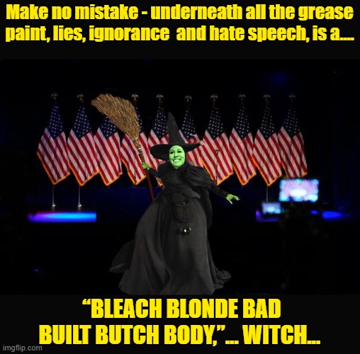 When Jasmine Crockett dropped a house on MTG | Make no mistake - underneath all the grease paint, lies, ignorance  and hate speech, is a.... “BLEACH BLONDE BAD BUILT BUTCH BODY,”... WITCH... | image tagged in wizard of oz,republican party,scumbag republicans,democratic party,witch | made w/ Imgflip meme maker