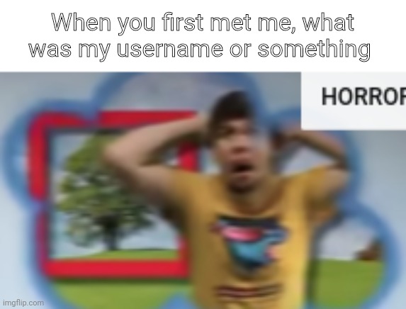 Real | When you first met me, what was my username or something | image tagged in mr breast horror | made w/ Imgflip meme maker