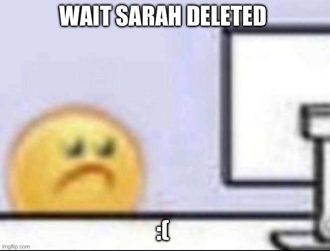 Zad | WAIT SARAH DELETED; :( | image tagged in zad | made w/ Imgflip meme maker