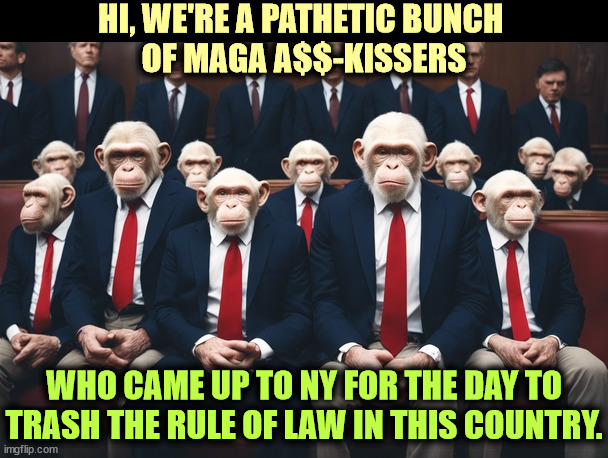 Pathetic | HI, WE'RE A PATHETIC BUNCH 
OF MAGA A$$-KISSERS; WHO CAME UP TO NY FOR THE DAY TO TRASH THE RULE OF LAW IN THIS COUNTRY. | image tagged in trump,maga,republican,congress,pathetic | made w/ Imgflip meme maker