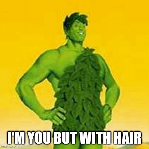 Jolly green giant | I'M YOU BUT WITH HAIR | image tagged in jolly green giant | made w/ Imgflip meme maker