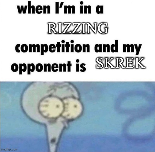 Nawwww | RIZZING; SKREK | image tagged in whe i'm in a competition and my opponent is | made w/ Imgflip meme maker