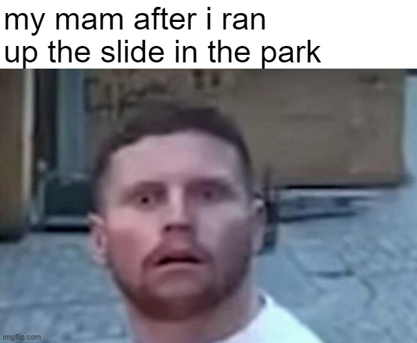 i was screamed at after this icl | my mam after i ran up the slide in the park | image tagged in behzinga shocked,memes | made w/ Imgflip meme maker