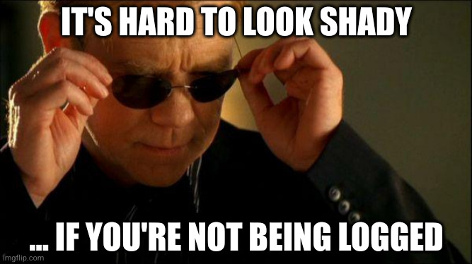 horatio csi | IT'S HARD TO LOOK SHADY; ... IF YOU'RE NOT BEING LOGGED | image tagged in horatio csi | made w/ Imgflip meme maker