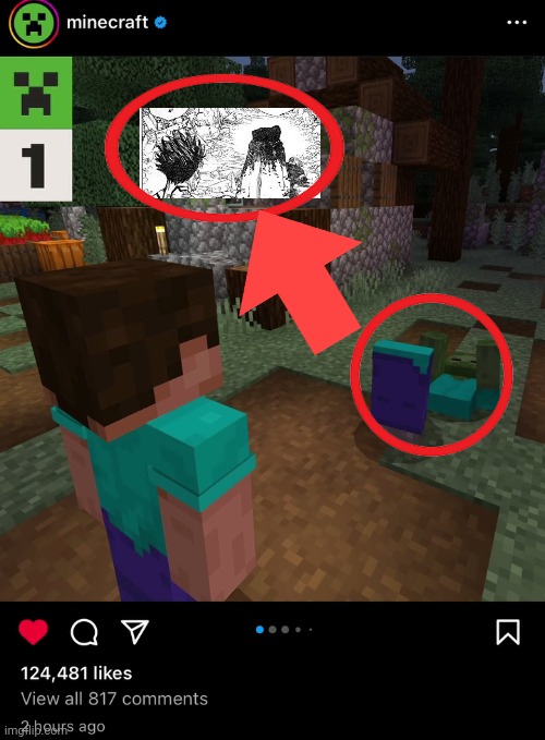 Official Minecraft Instagram | image tagged in memes,shitpost,jujutsu kaisen,minecraft,oh wow are you actually reading these tags | made w/ Imgflip meme maker