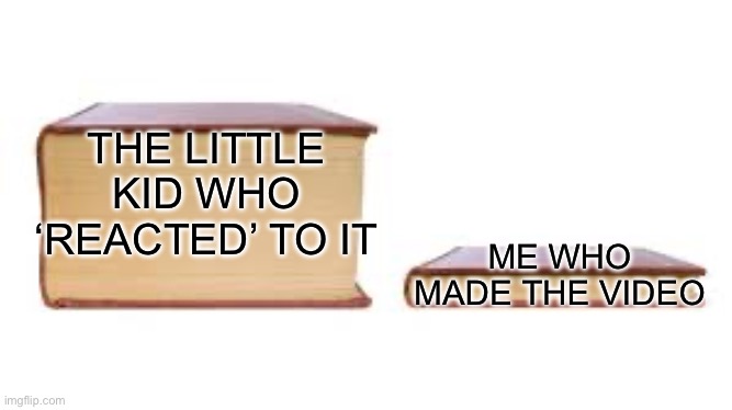Piss | THE LITTLE KID WHO ‘REACTED’ TO IT; ME WHO MADE THE VIDEO | image tagged in big book small book | made w/ Imgflip meme maker
