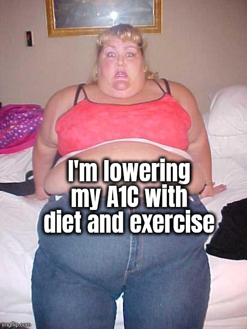 Fat girl | I'm lowering my A1C with diet and exercise | image tagged in fat girl | made w/ Imgflip meme maker