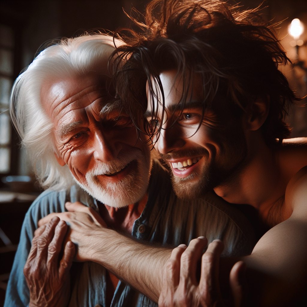 High Quality Older Man Embracing Younger Man Blank Meme Template